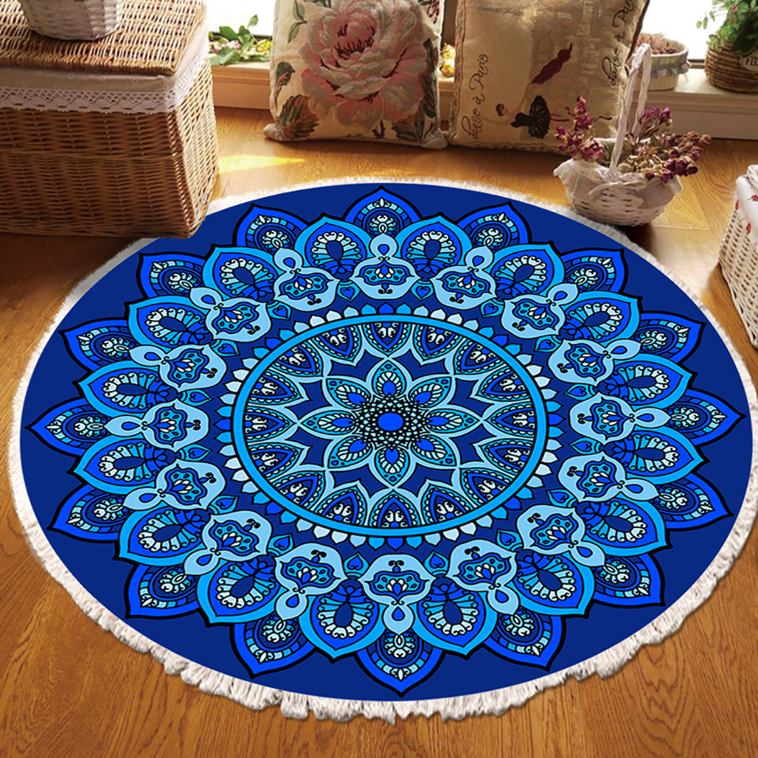 Soga 2X 90Cm Blue Mandala Round Carpet For Living Room Bedroom Anti-Slip Doormat, Home Decor, Home &Amp; Living, Home Decor, Rugs, Shaggy Rugs, ,  - Nz Depot 3