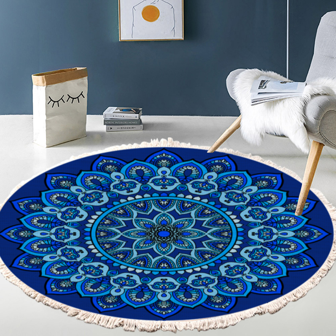 Soga 2X 90Cm Blue Mandala Round Carpet For Living Room Bedroom Anti-Slip Doormat, Home Decor, Home &Amp; Living, Home Decor, Rugs, Shaggy Rugs, ,  - Nz Depot 4