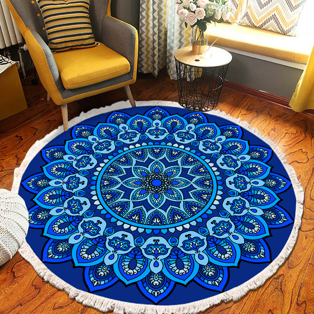 Soga 2X 90Cm Blue Mandala Round Carpet For Living Room Bedroom Anti-Slip Doormat, Home Decor, Home &Amp; Living, Home Decor, Rugs, Shaggy Rugs, ,  - Nz Depot 5