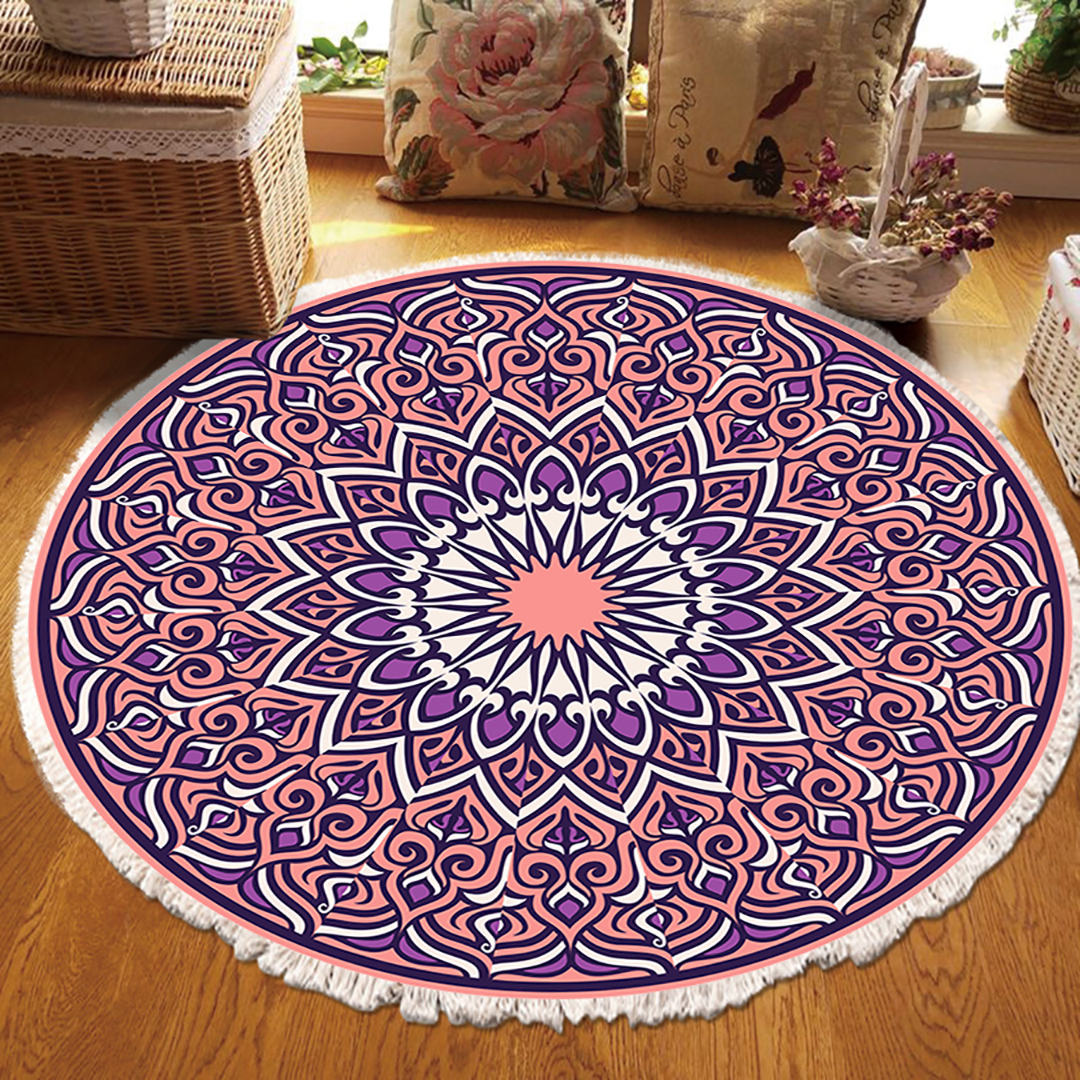 Soga 2X 90Cm Purple Mandala Round Carpet For Living Room Bedroom Anti-Slip Doormat, Home Decor, Home &Amp; Living, Home Decor, Rugs, Shaggy Rugs, ,  - Nz Depot 3