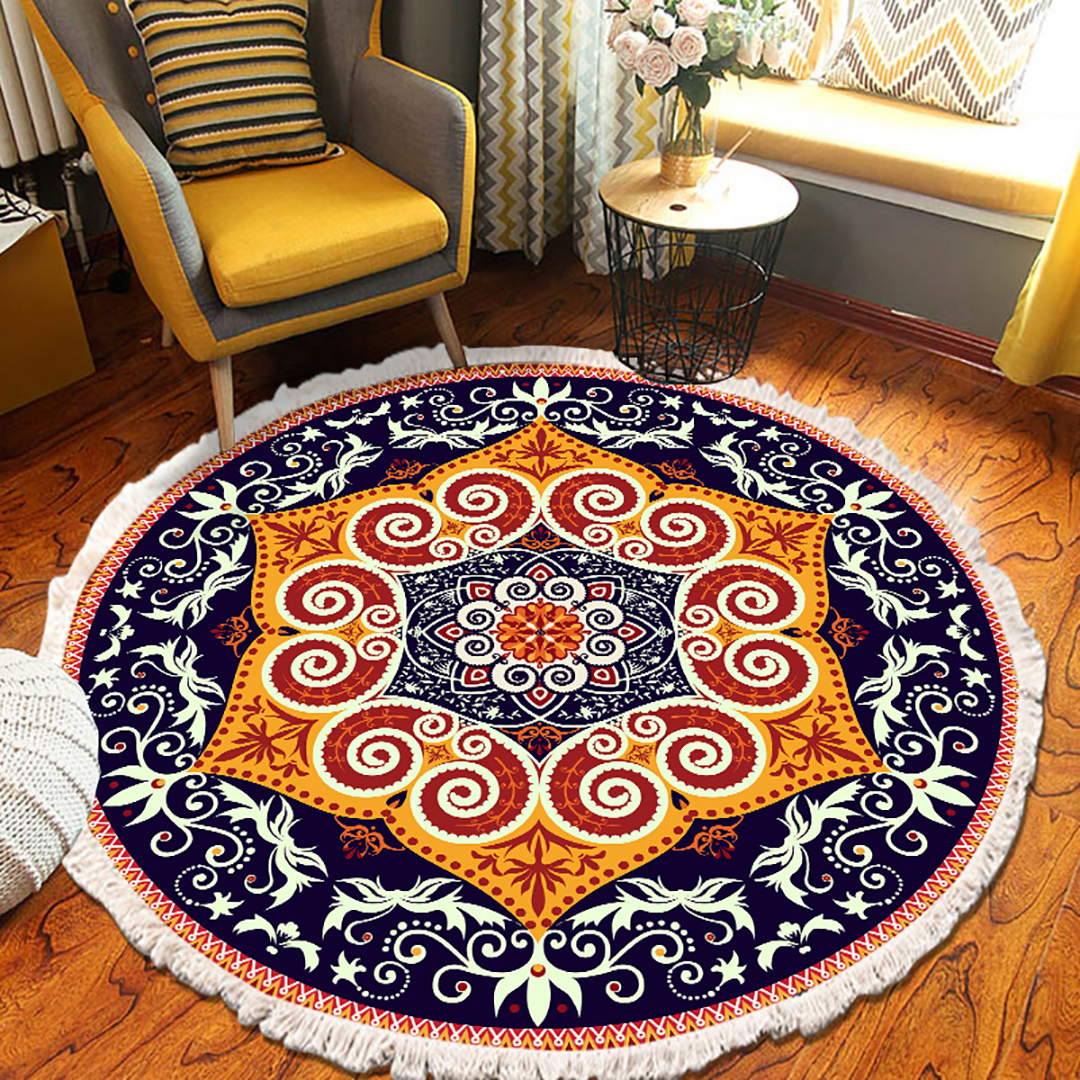 Soga 2X 90Cm Round Mandala Ethnic Style Round Carpet, Anti-Slip Doormat, Home Decor, Home &Amp; Living, Home Decor, Rugs, Shaggy Rugs, ,  - Nz Depot 5