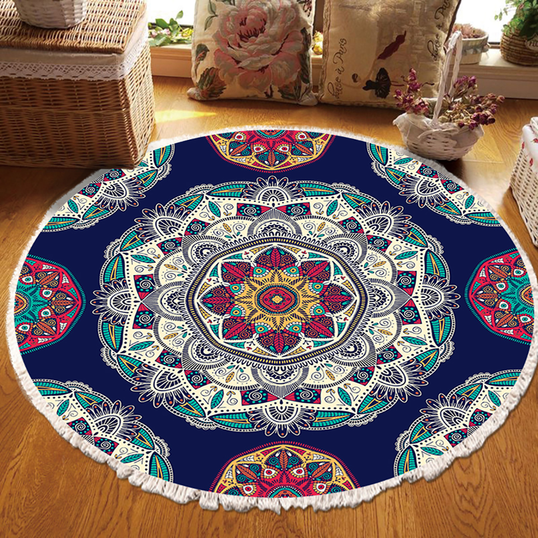 SOGA 2X 90cm Round Rug Bohemian Circle Area Rug with Bohemian Geometric Pattern, Anti-slip Doormat, Home Decor, Home & Living, Home Decor, Rugs, Shaggy Rugs, ,  - NZ DEPOT 3