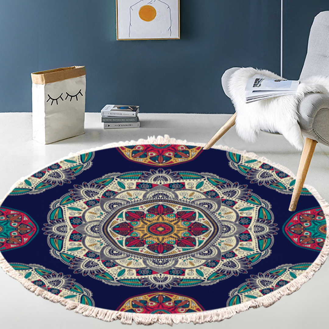 SOGA 2X 90cm Round Rug Bohemian Circle Area Rug with Bohemian Geometric Pattern, Anti-slip Doormat, Home Decor, Home & Living, Home Decor, Rugs, Shaggy Rugs, ,  - NZ DEPOT 4