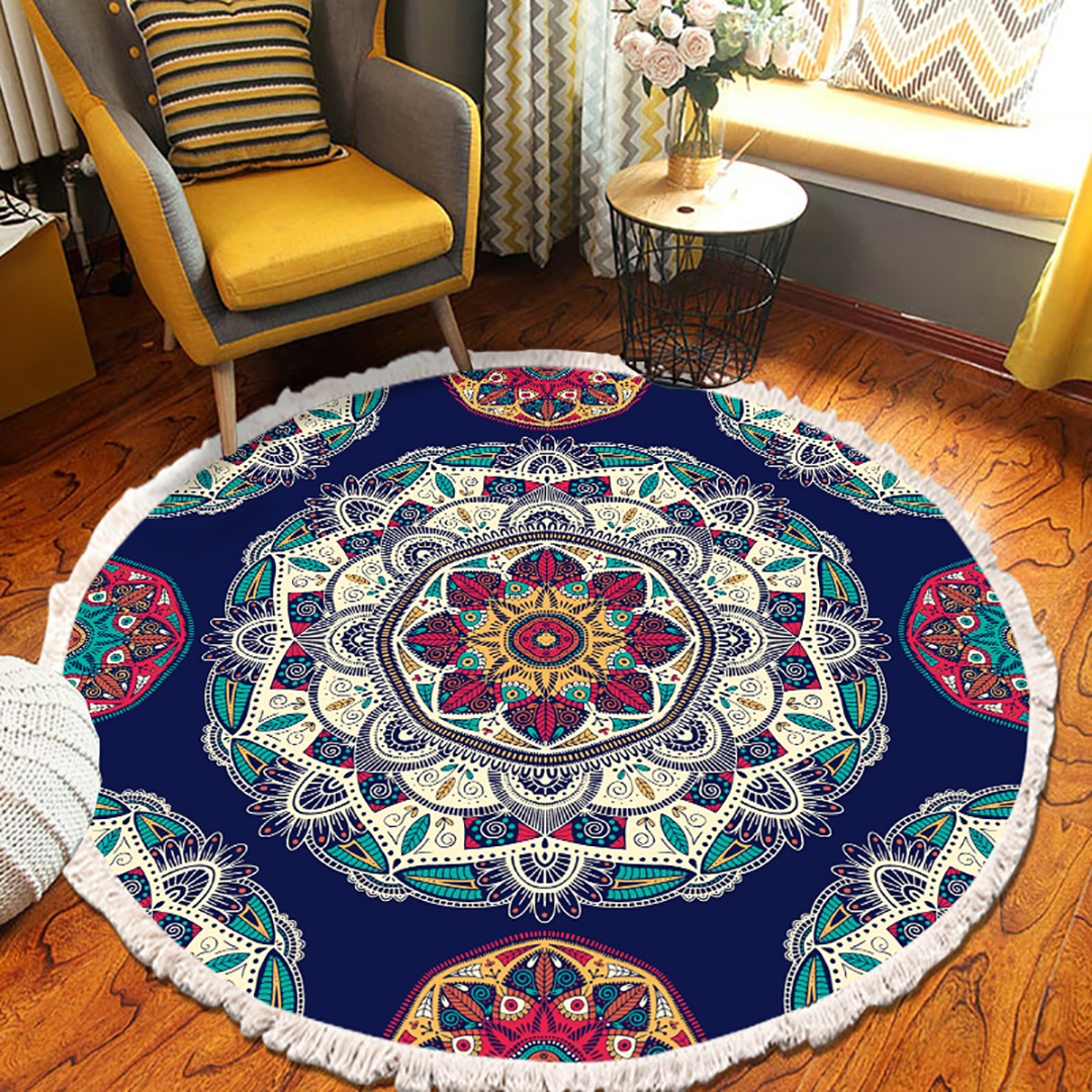 SOGA 2X 90cm Round Rug Bohemian Circle Area Rug with Bohemian Geometric Pattern, Anti-slip Doormat, Home Decor, Home & Living, Home Decor, Rugs, Shaggy Rugs, ,  - NZ DEPOT 5