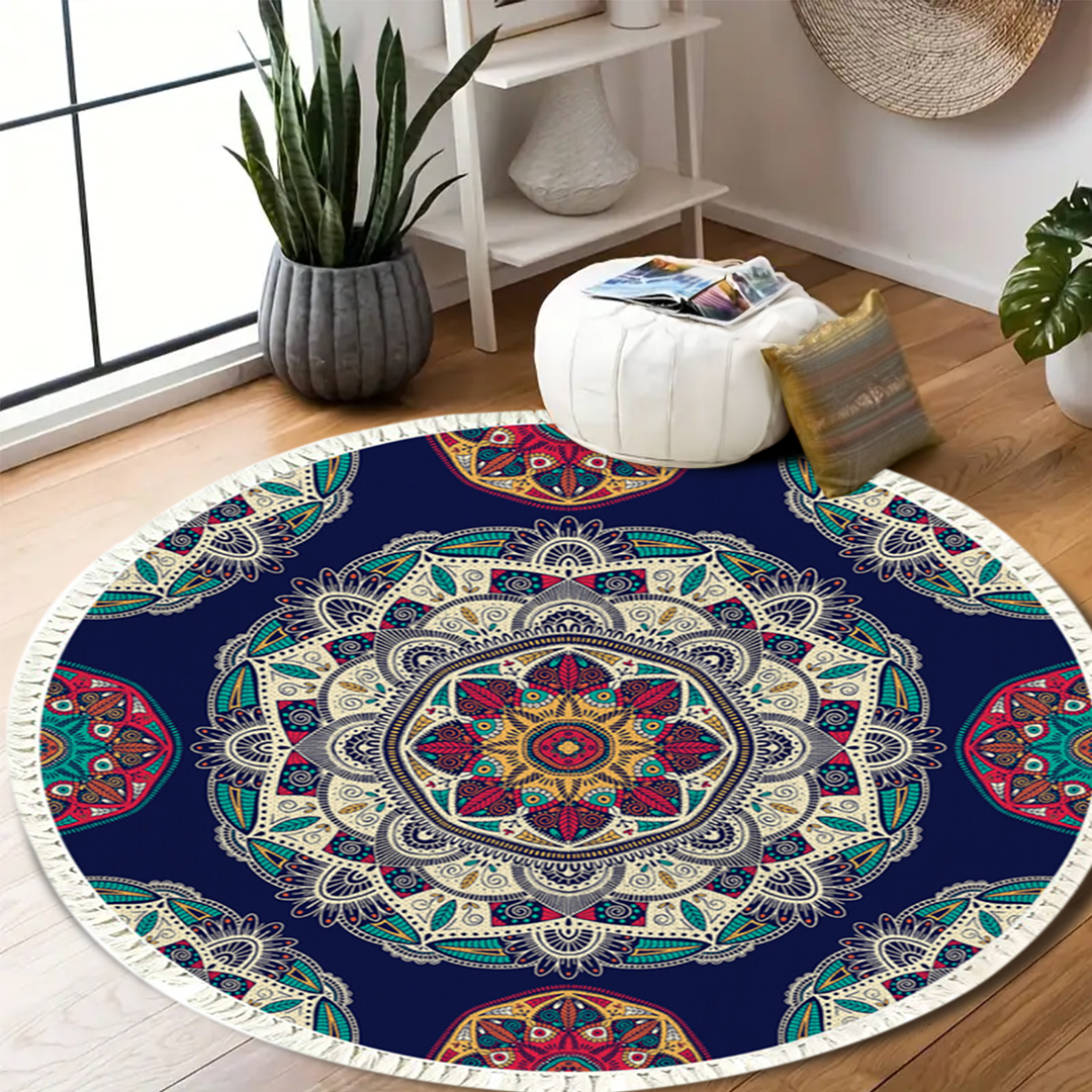 SOGA 2X 90cm Round Rug Bohemian Circle Area Rug with Bohemian Geometric Pattern, Anti-slip Doormat, Home Decor, Home & Living, Home Decor, Rugs, Shaggy Rugs, ,  - NZ DEPOT 7