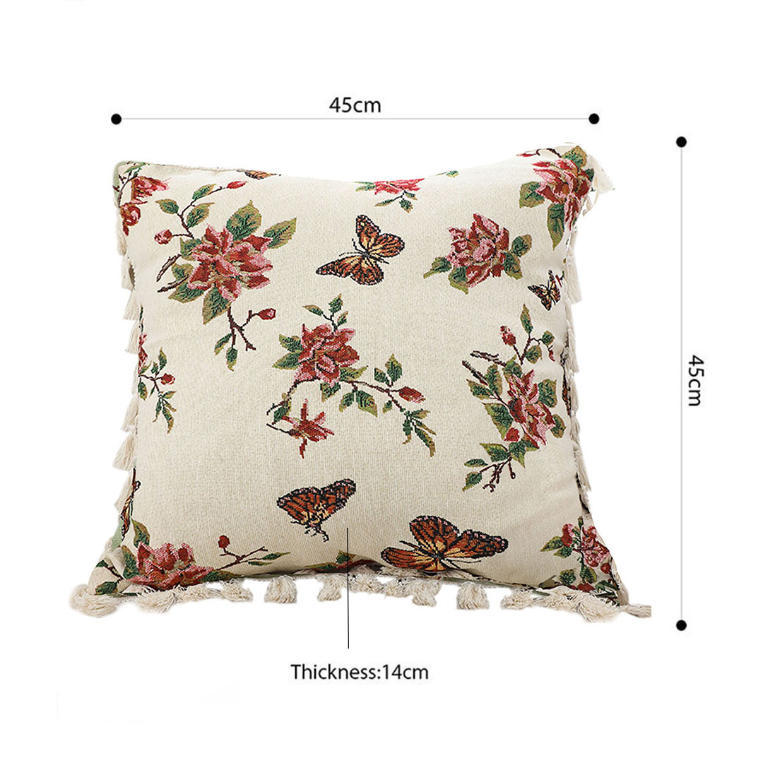 Soga 45Cm Creamy White French Vintage Butterfly Loves Flowers Tassel Throw Pillow, Furniture, Living Room Furniture, Occasional Chairs, , ,  - Nz Depot 5