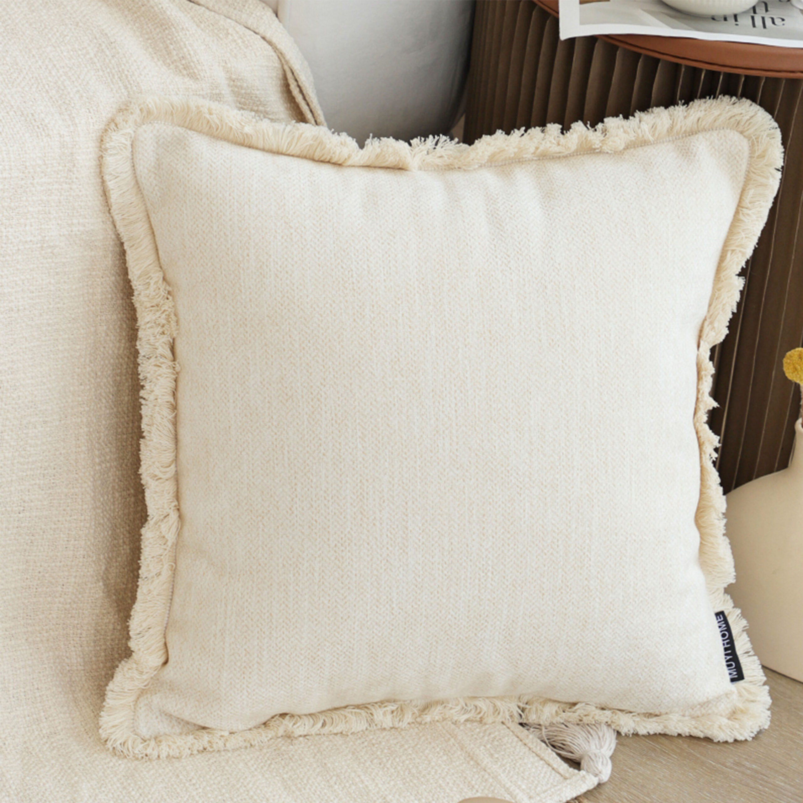 Soga 45Cm Creamy White Home Aesthetic Chenille Texture Tassel Square Throw Pillow, Furniture, Living Room Furniture, Occasional Chairs, , ,  - Nz Depot 2