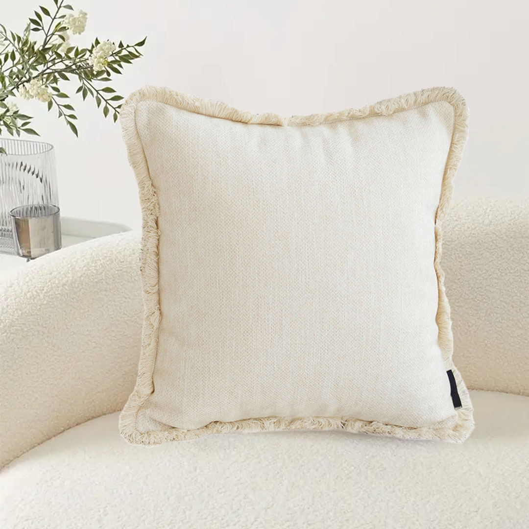 Soga 45Cm Creamy White Home Aesthetic Chenille Texture Tassel Square Throw Pillow, Furniture, Living Room Furniture, Occasional Chairs, , ,  - Nz Depot 3