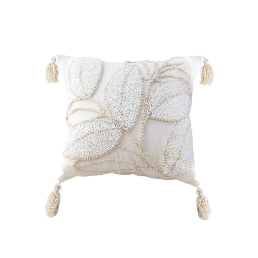 Soga 45Cm Wabi-Sabi Cream Flower Cover &Amp; Beige Velvet Leaf Ring Square Throw Pillow, Furniture, Living Room Furniture, Occasional Chairs, , ,  - Nz Depot 1