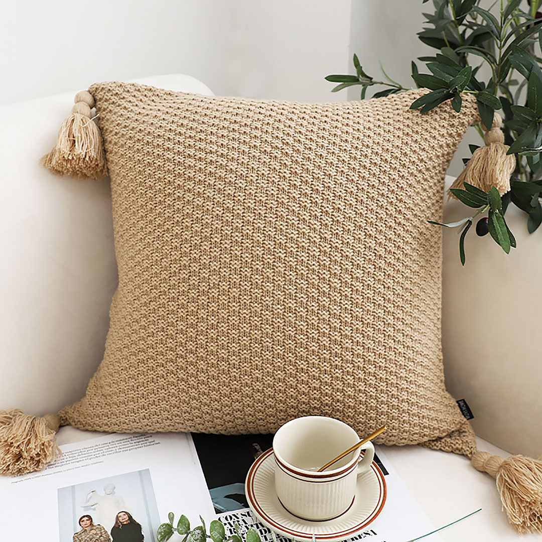 Soga 50Cm Light Brown Pillow With Tassel Accents, Rizzy Transitional Cover Throw Pillow, Furniture, Living Room Furniture, Occasional Chairs, , ,  - Nz Depot 2