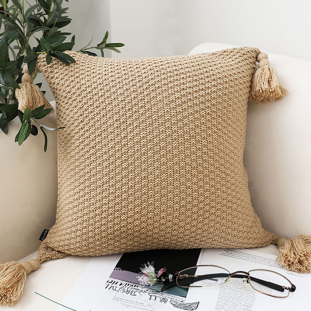 Soga 50Cm Light Brown Pillow With Tassel Accents, Rizzy Transitional Cover Throw Pillow, Furniture, Living Room Furniture, Occasional Chairs, , ,  - Nz Depot 6