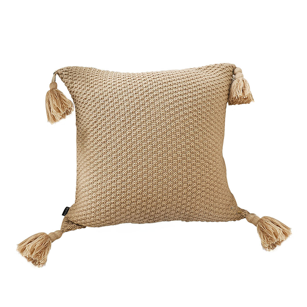 Soga 50Cm Light Brown Pillow With Tassel Accents, Rizzy Transitional Cover Throw Pillow, Furniture, Living Room Furniture, Occasional Chairs, , ,  - Nz Depot 1