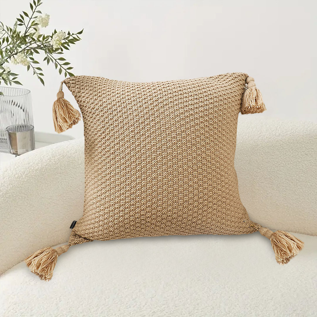 Soga 50Cm Light Brown Pillow With Tassel Accents, Rizzy Transitional Cover Throw Pillow, Furniture, Living Room Furniture, Occasional Chairs, , ,  - Nz Depot 3