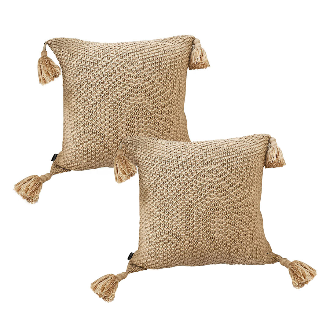 Soga 50Cm Light Brown Pillow With Tassel Accents, Rizzy Transitional Cover Throw Pillow, Furniture, Living Room Furniture, Occasional Chairs, , ,  - Nz Depot 1