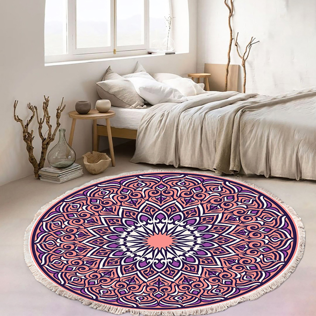 Soga 90Cm Purple Mandala Round Carpet For Living Room Bedroom Anti-Slip Doormat, Home Decor, Home &Amp; Living, Home Decor, Rugs, Shaggy Rugs, ,  - Nz Depot 2