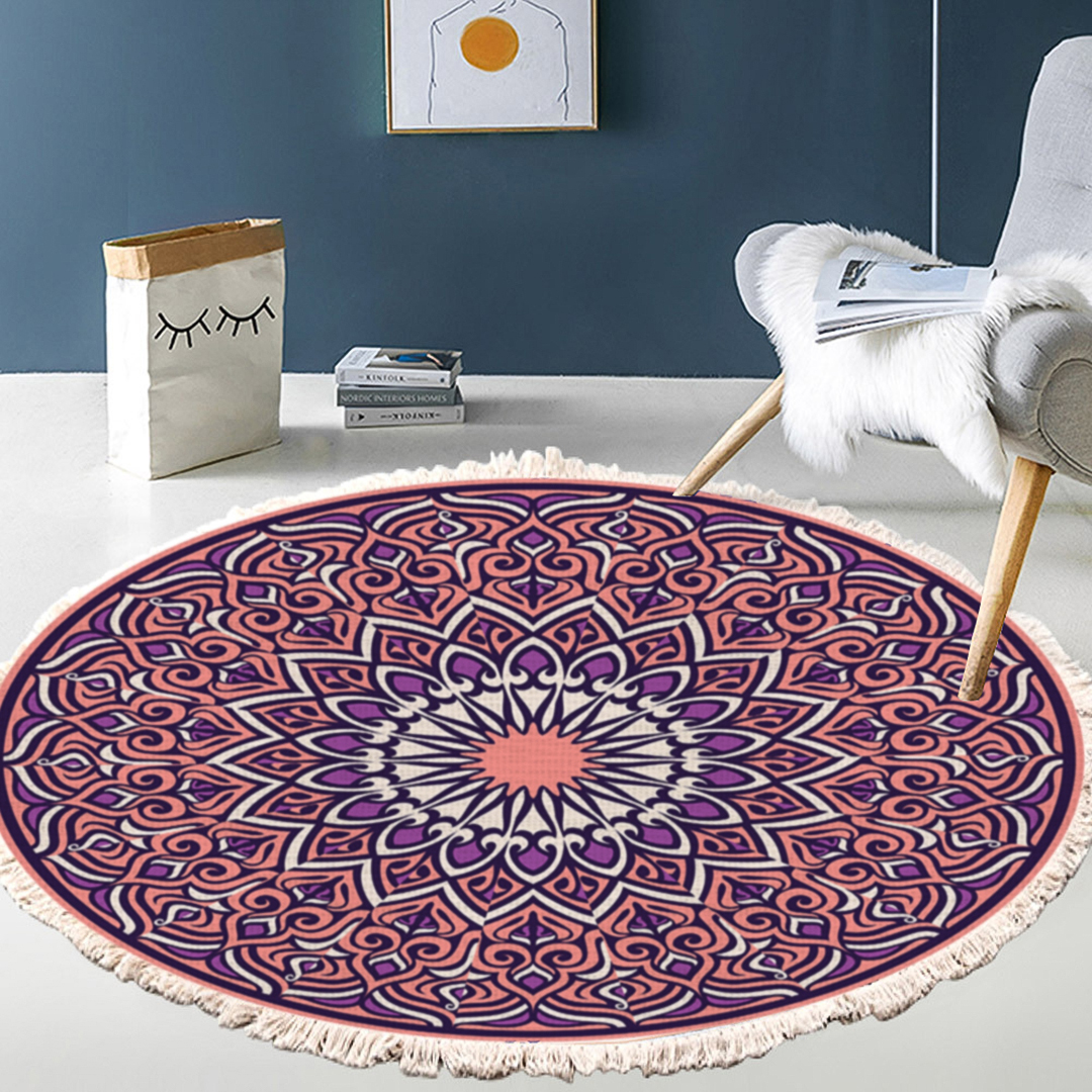 Soga 90Cm Purple Mandala Round Carpet For Living Room Bedroom Anti-Slip Doormat, Home Decor, Home &Amp; Living, Home Decor, Rugs, Shaggy Rugs, ,  - Nz Depot 4