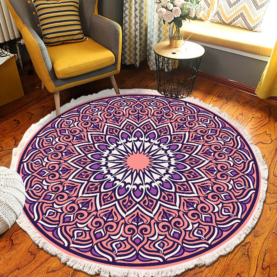 Soga 90Cm Purple Mandala Round Carpet For Living Room Bedroom Anti-Slip Doormat, Home Decor, Home &Amp; Living, Home Decor, Rugs, Shaggy Rugs, ,  - Nz Depot 5