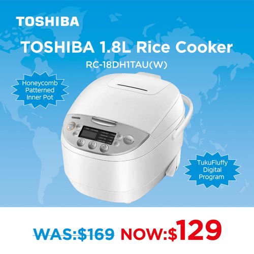 Toshiba 1.8L White Rice Cooker - Small Kitchen Appliances - RC-18DH1TAU(W)-s - NZ DEPOT