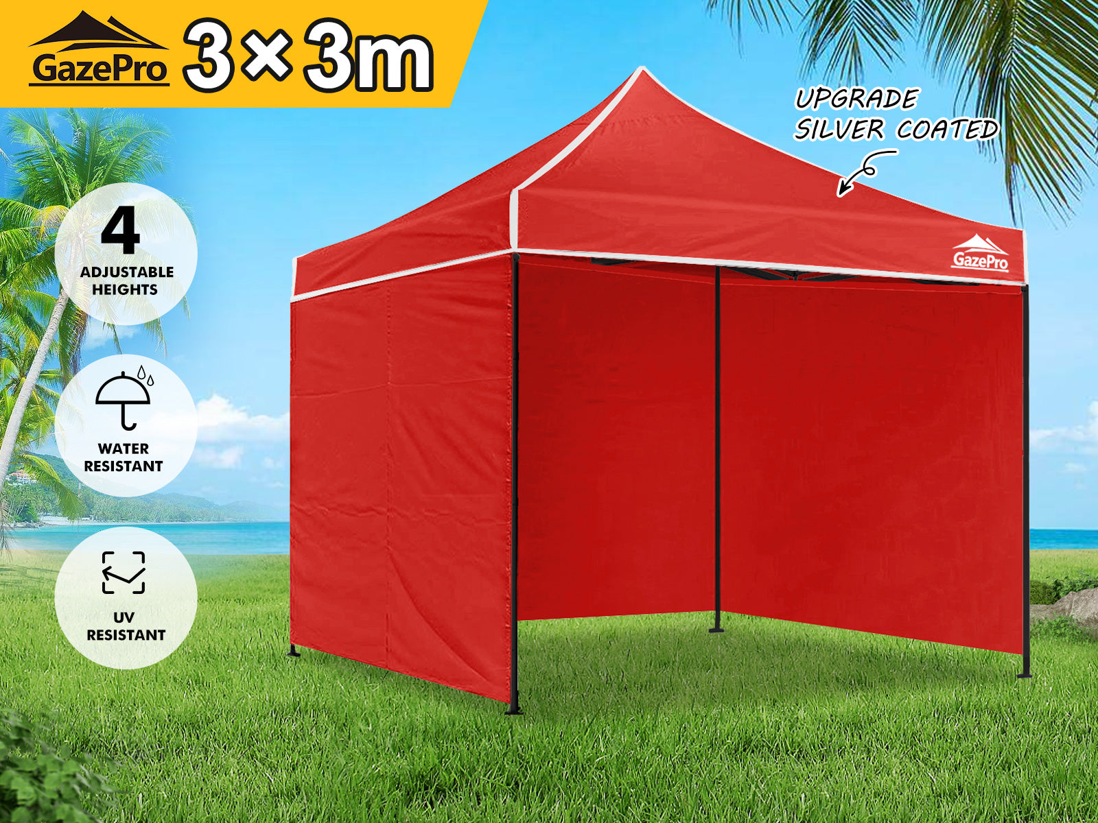 Ds Gazebo C Silver Coated Roof 3X3M Red Pr9252 Gazebos Nz Depot 9 1 - Nz Depot