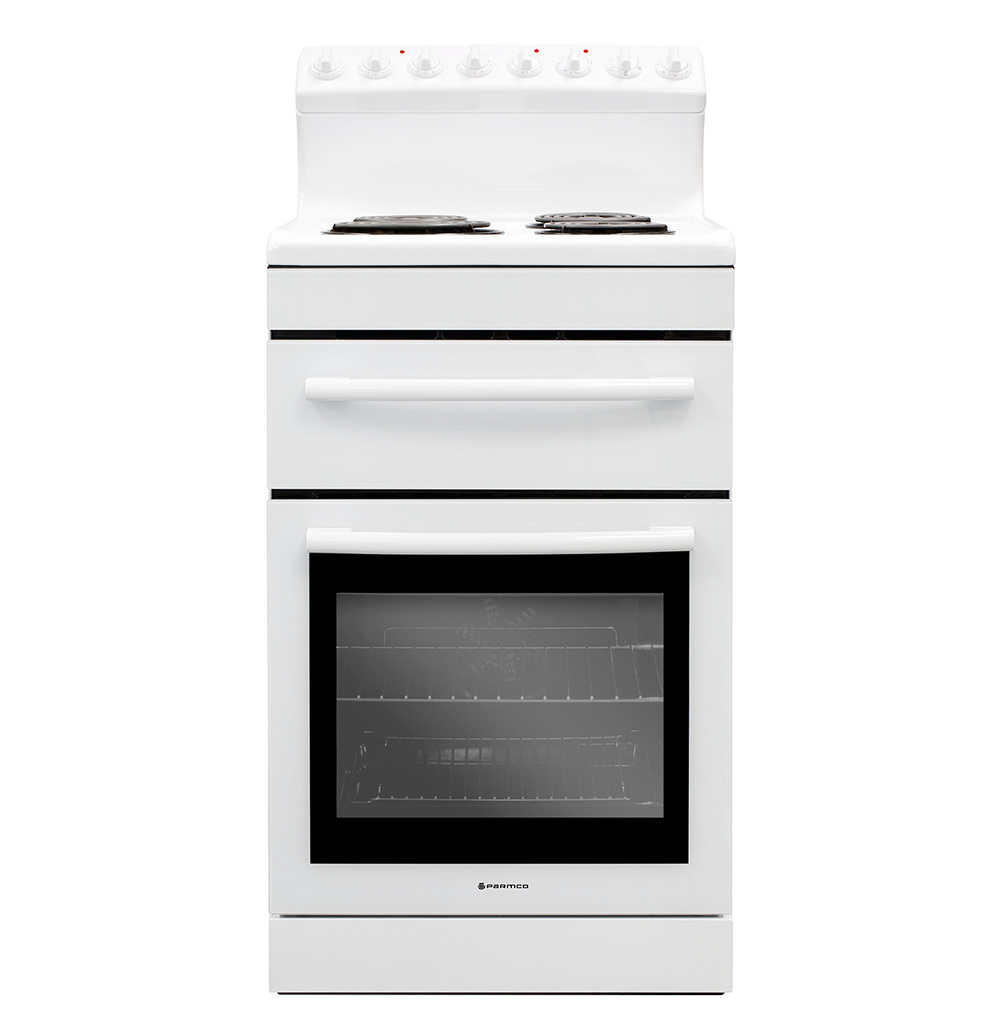 Parmco 540Mm Freestanding Stove, Radiant Coil Cooktop, Electric Oven, White - Nzdepot