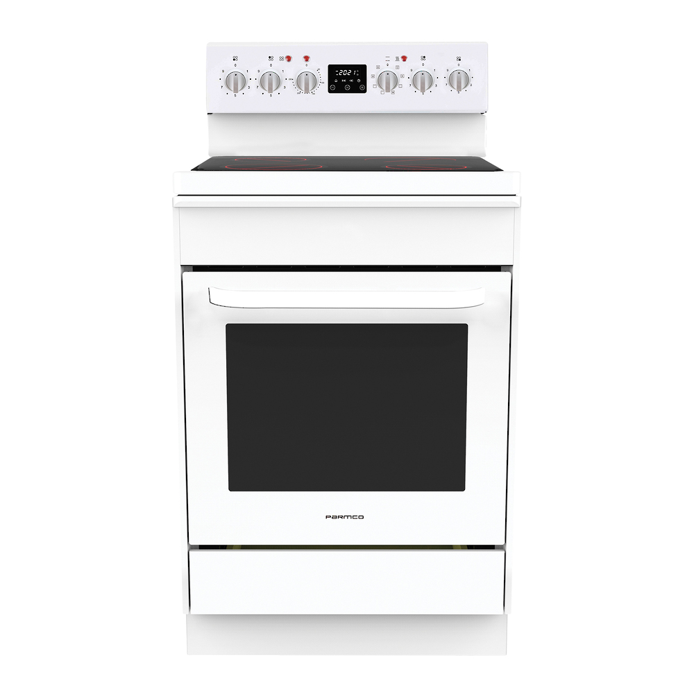 Parmco 600Mm Freestanding Stove, Ceramic Cooktop, 8 Function Electric Oven, White - Nzdepot