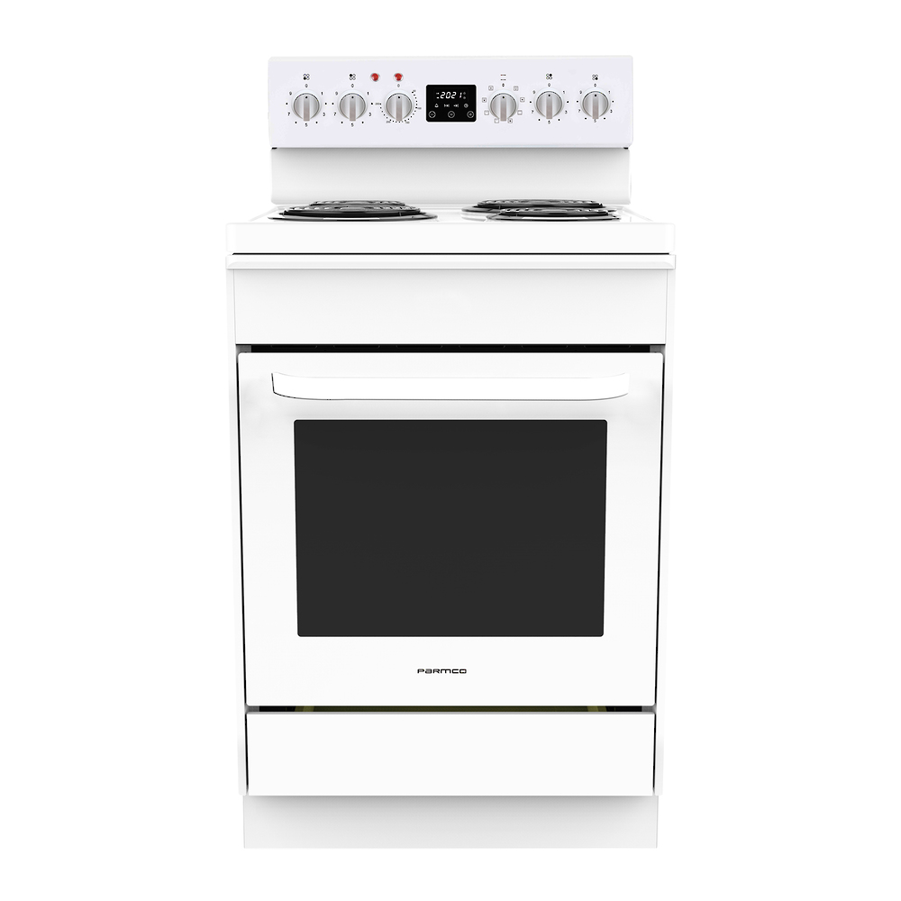 Parmco 600Mm Freestanding Stove, Radiant Coil Cooktop, 8 Function Electric Oven, White - Nzdepot