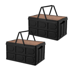 SOGA 2X 42cm 30L Black Car & Camping Foldable Storage Box Crate Stackable Container with Handle, Furniture, Storage & Shelving, Home Storage, , ,  - NZ DEPOT 1