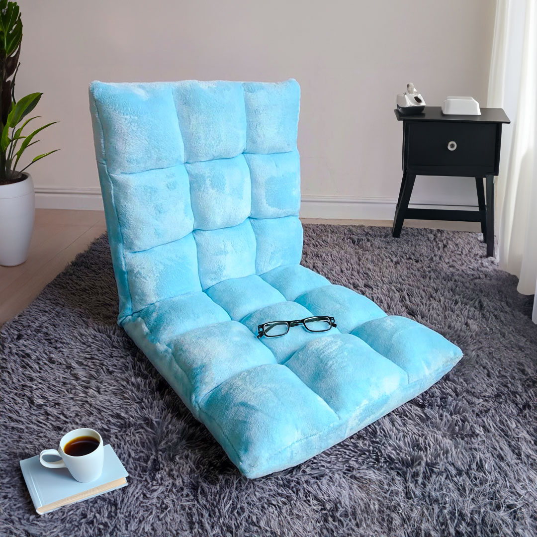 SOGA 2X Floor Recliner Collapsible Lounge Sofa Couch Folding Chair Cushion Light Blue, Furniture, Living Room Furniture, Occasional Chairs, , ,  - NZ DEPOT 3