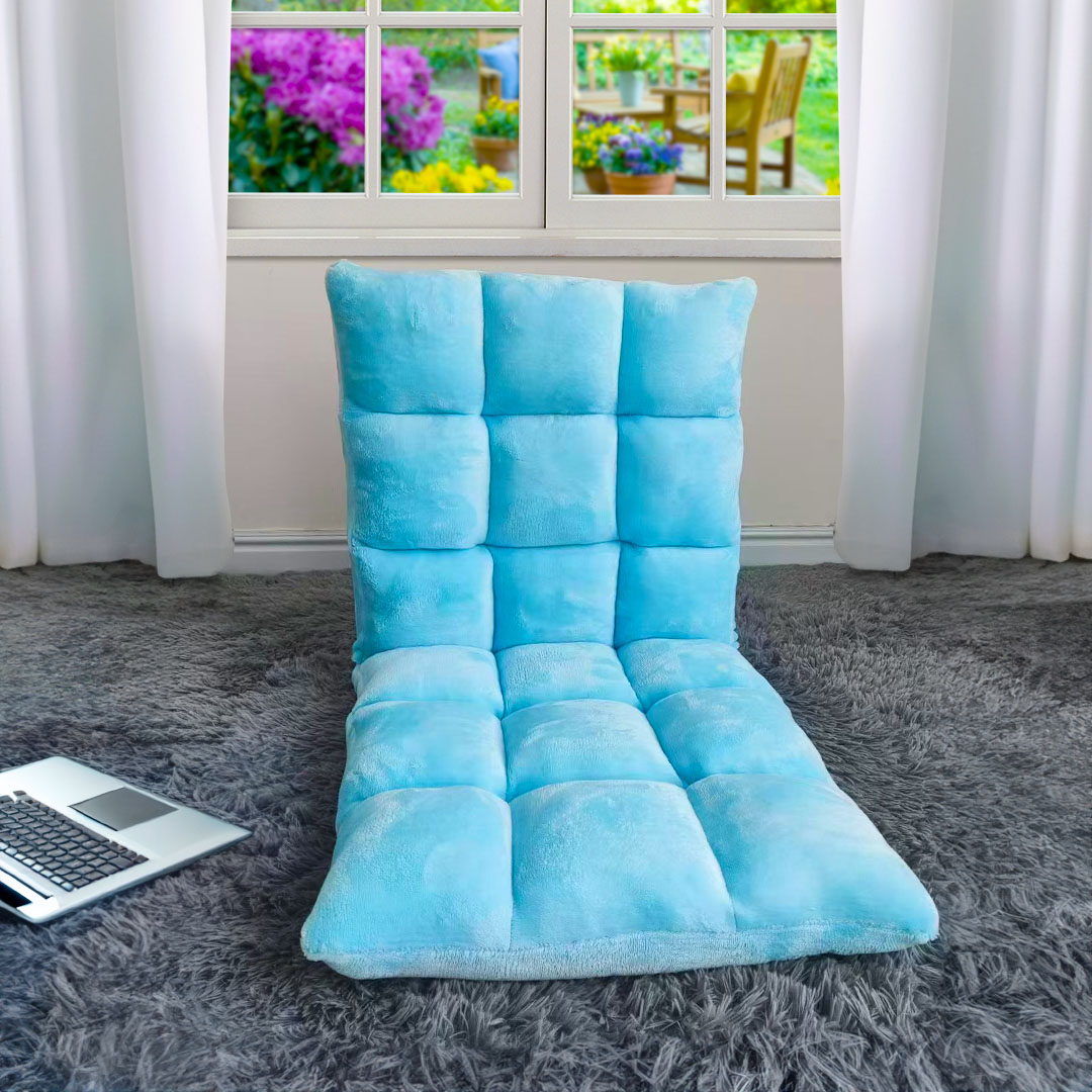 Soga 4X Floor Recliner Collapsible Lounge Sofa Couch Folding Chair Cushion Light Blue, Furniture, Living Room Furniture, Occasional Chairs, , ,  - Nz Depot 4