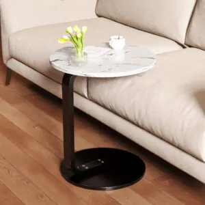 SOGA 50cm White Marble Mini Side Table Movable Lightweight w/ Black Frame, Furniture, Living Room Furniture, Tables, , ,  - NZ DEPOT 2