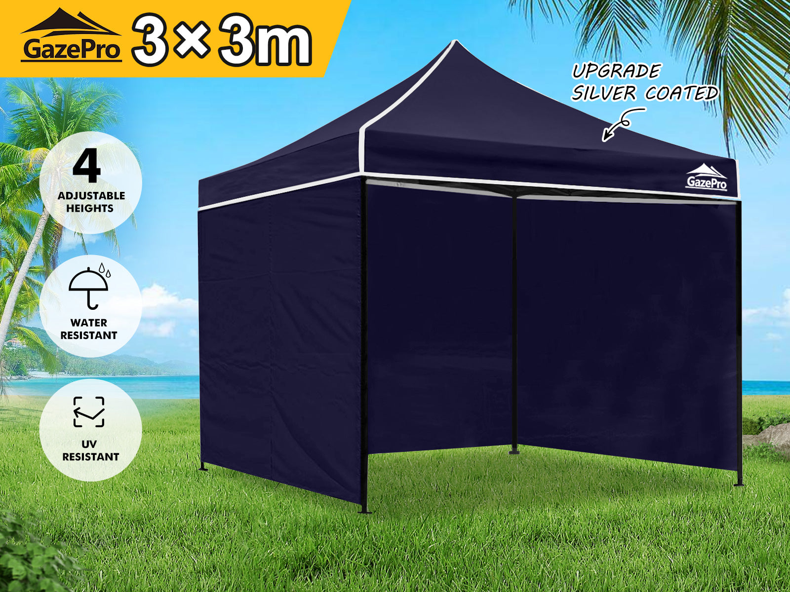 Ds Gazebo C Silver Coated Roof 3X3M Navy Pr9251 Gazebos Nz Depot 8 - Nz Depot