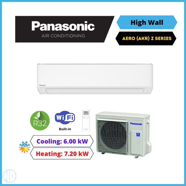 Panasonic 6.0Kw Aero Kit-1 System Z Series (Akr) Wall Mounted Split System Air Conditioner Cs-Z60Akrw-1 Cu-Z60Akr-1 - Nz Depot