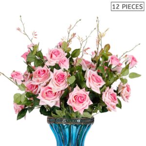 SOGA 12pcs Artificial Silk Flower Fake Rose Bouquet Table Decor Pink, Home & Living, Home Decor, Artificial Plants, , ,  - NZ DEPOT 2