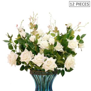 SOGA 12pcs Artificial Silk Flower Fake Rose Bouquet Table Decor White, Home & Living, Home Decor, Artificial Plants, , ,  - NZ DEPOT 2