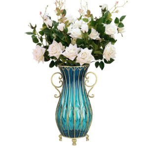 SOGA 51cm Blue Glass Tall Floor Vase with 12pcs White Artificial Fake Flower Set, Home & Living, Home Decor, Vases, , ,  - NZ DEPOT 1