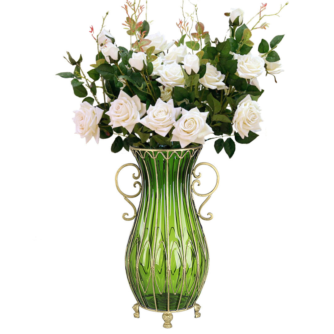 Soga 51Cm Green Glass Tall Floor Vase With 12Pcs White Artificial Fake Flower Set, Home &Amp; Living, Home Decor, Vases, , ,  - Nz Depot 1