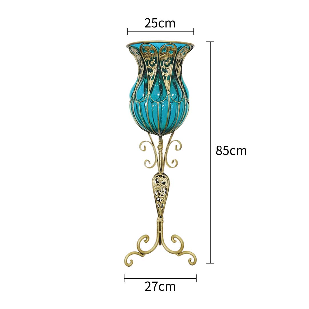 Soga 85Cm Blue Glass Floor Vase With Tall Metal Flower Stand, Home &Amp; Living, Home Decor, Vases, , ,  - Nz Depot 2