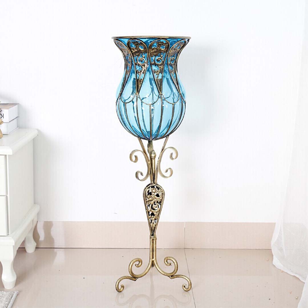 Soga 85Cm Blue Glass Floor Vase With Tall Metal Flower Stand, Home &Amp; Living, Home Decor, Vases, , ,  - Nz Depot 7