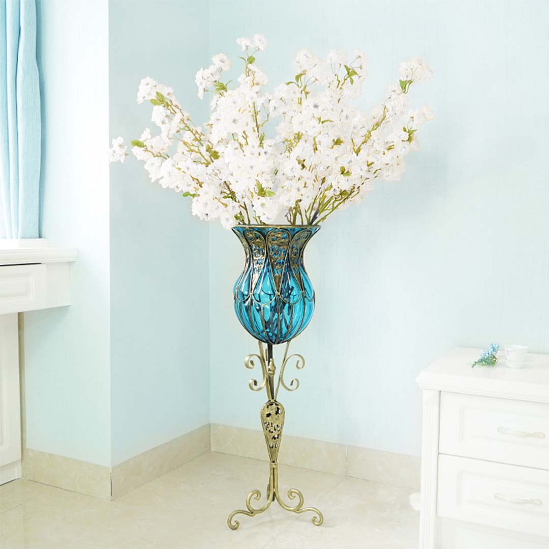 Soga 85Cm Blue Glass Floor Vase With Tall Metal Flower Stand, Home &Amp; Living, Home Decor, Vases, , ,  - Nz Depot 8