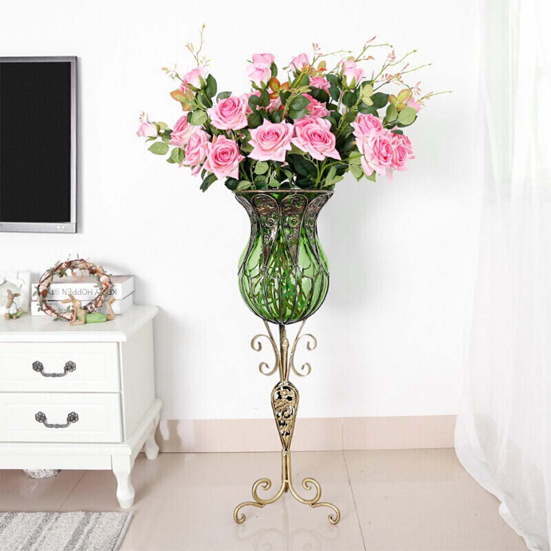 Soga 85Cm Blue Glass Tall Floor Vase And 12Pcs Pink Artificial Fake Flower Set, Home &Amp; Living, Home Decor, Vases, , ,  - Nz Depot 10