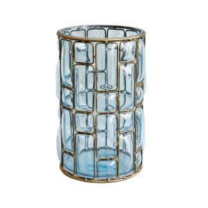 SOGA Blue Colored European Glass Cylinder Flower Vase with Gold Metal Pattern, Home & Living, Home Decor, Vases, , ,  - NZ DEPOT 1