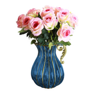 SOGA Blue European Colored Glass Home Decor Jar Flower Vase with Metal Handle, Home & Living, Home Decor, Vases, , ,  - NZ DEPOT 2