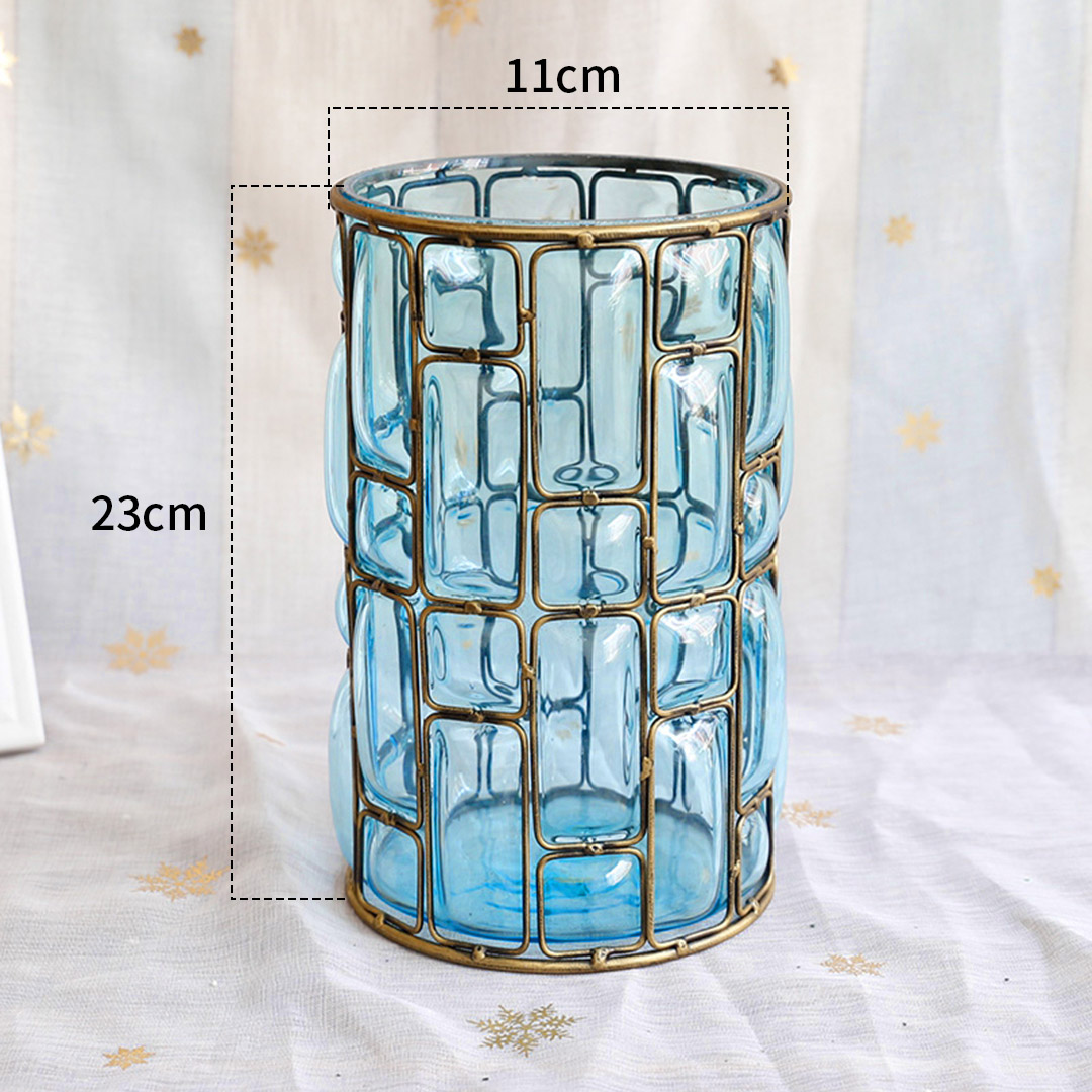 Soga Blue Glass Cylinder Flower Vase With 10 Bunch 6 Heads Artificial Fake Silk Lilium Nanum Home Decor Set, Home &Amp; Living, Home Decor, Vases, , ,  - Nz Depot 2