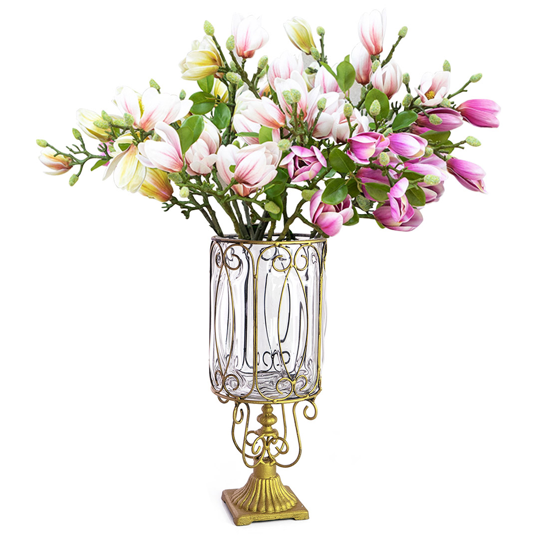 Soga Clear Glass Cylinder Flower Vase With 6 Bunch 4 Heads Artificial Fake Silk Magnolia Denudata Home Decor Set, Home &Amp; Living, Home Decor, Vases, , ,  - Nz Depot 1