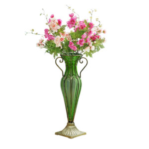 SOGA Green Colored European Glass Flower Vase Solid Base with Two Gold Metal Handle, Home & Living, Home Decor, Vases, , ,  - NZ DEPOT 2