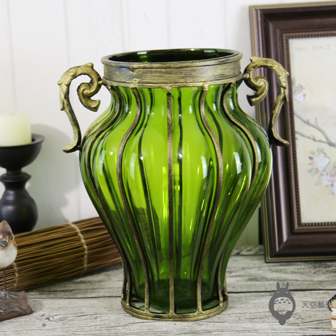 Soga Green Colored European Glass Home Decor Flower Vase With Two Metal Handle, Home &Amp; Living, Home Decor, Vases, , ,  - Nz Depot 3