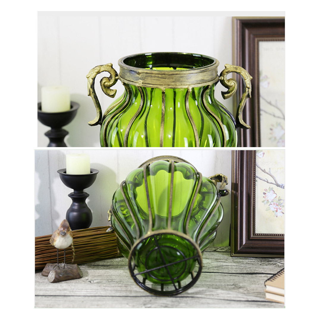 Soga Green Colored European Glass Home Decor Flower Vase With Two Metal Handle, Home &Amp; Living, Home Decor, Vases, , ,  - Nz Depot 4