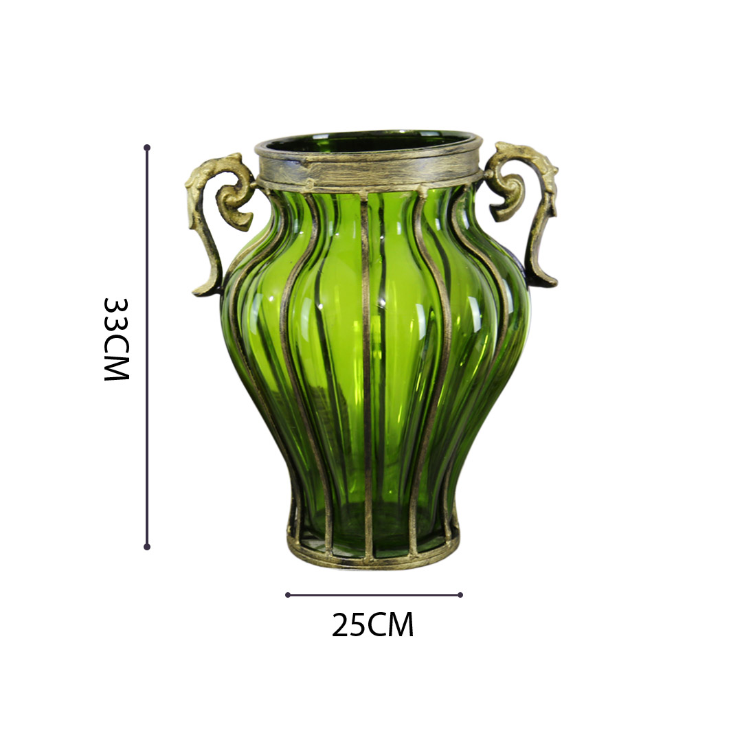 Soga Green Colored European Glass Home Decor Flower Vase With Two Metal Handle, Home &Amp; Living, Home Decor, Vases, , ,  - Nz Depot 6