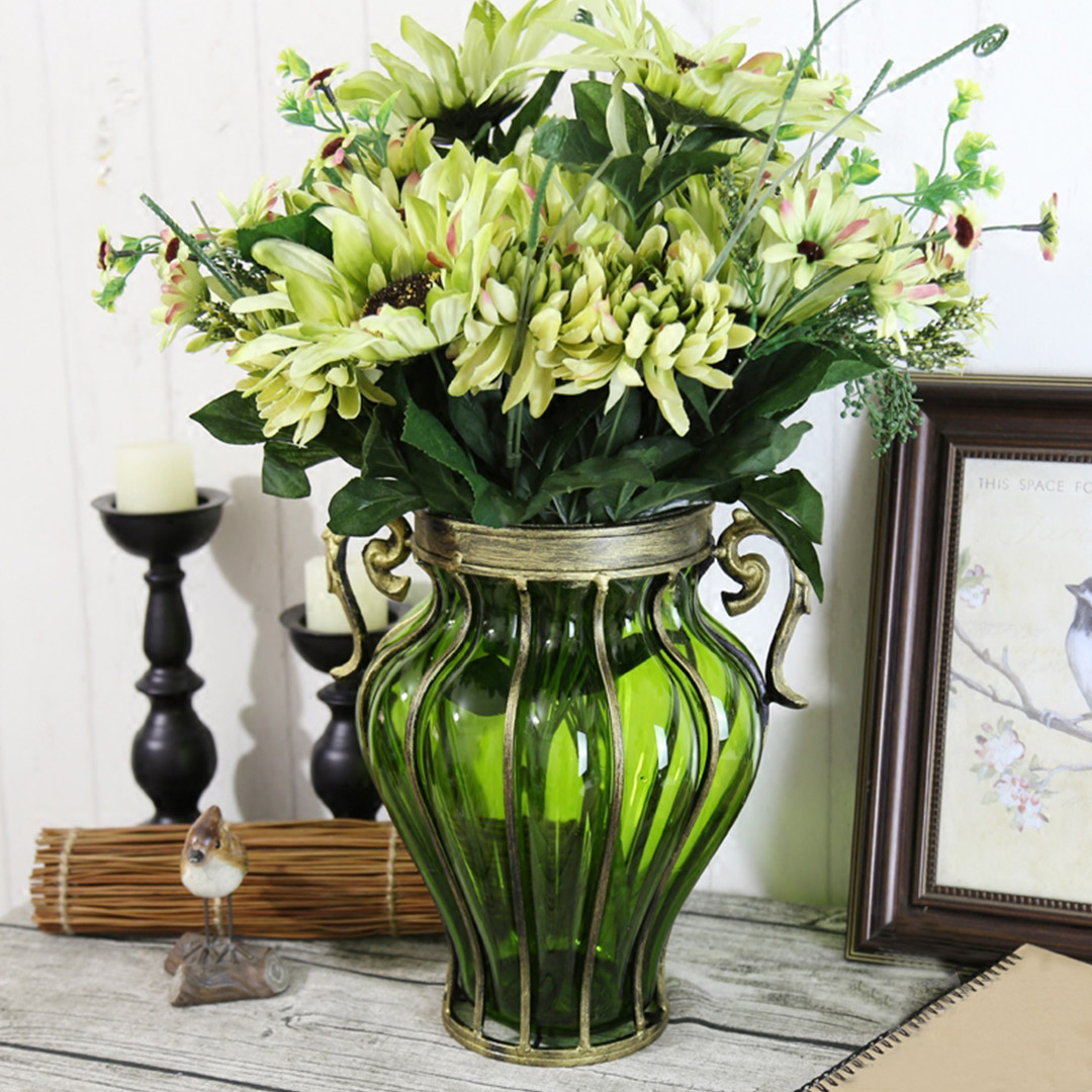 Soga Green Colored European Glass Home Decor Flower Vase With Two Metal Handle, Home &Amp; Living, Home Decor, Vases, , ,  - Nz Depot 7