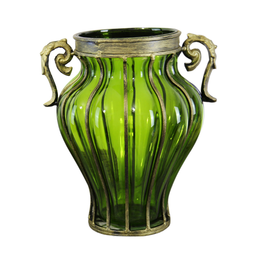 Soga Green Colored European Glass Home Decor Flower Vase With Two Metal Handle, Home &Amp; Living, Home Decor, Vases, , ,  - Nz Depot 1